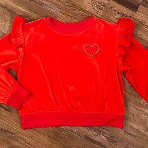 VGUC Girls Red Cat & Jack Velour Heart Rhinestone Sweatshirt 8